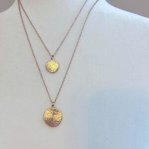 Gold Layered Necklace with Textured Circular Pendants